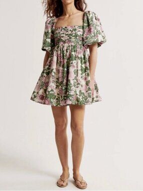 Abercrombie & Fitch Puff Sleeve Square Neck Mini Dress